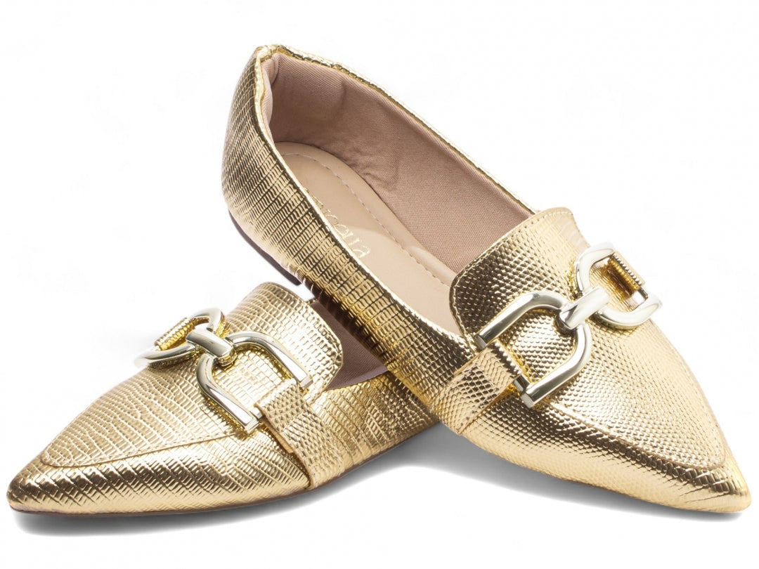 Sapatilha Mocassim Lezard Brilhante - Elegância Versátil com Toque Brilhante