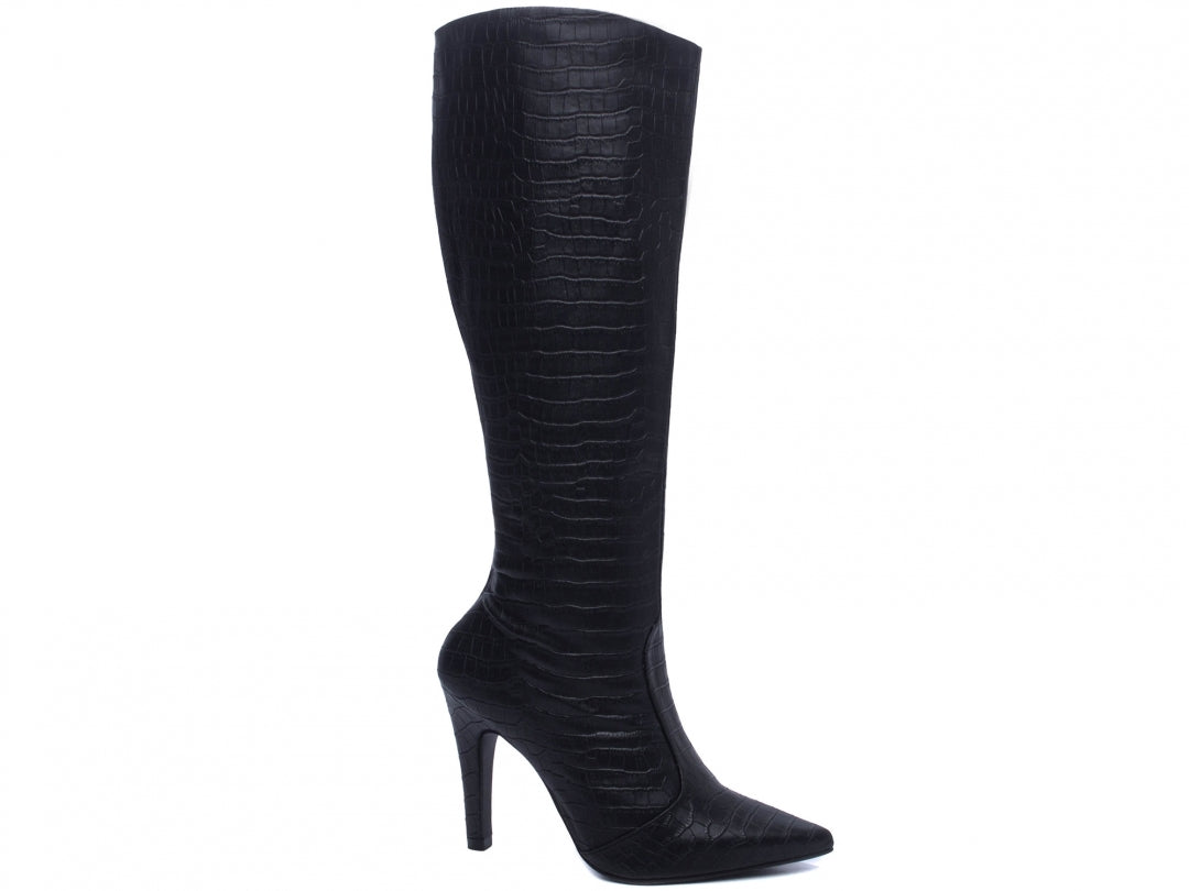 Bota Luxe Preta Torrícella - Cano Alto Liso - Bico Fino