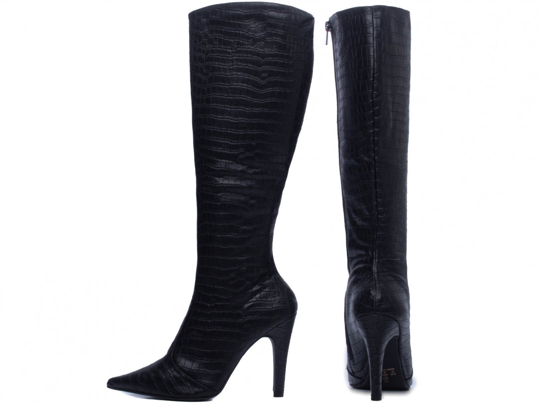 Bota Luxe Preta Torrícella - Cano Alto Liso - Bico Fino