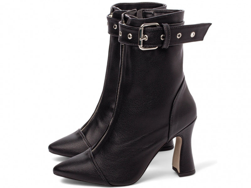 Bota Elegance Preta Torrícella - Fivela Prata - Bico Fino