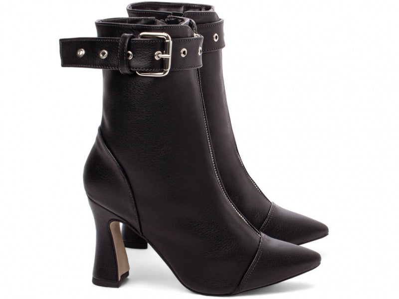 Bota Elegance Preta Torrícella - Fivela Prata - Bico Fino
