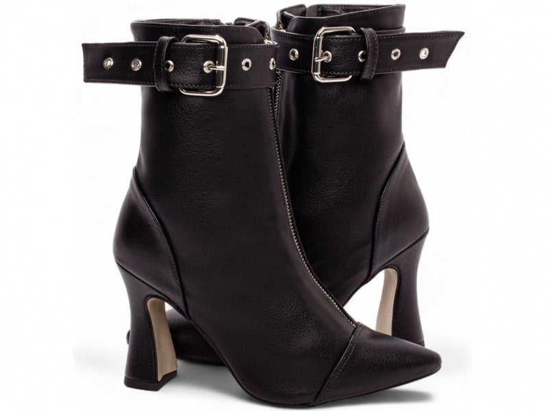 Bota Elegance Preta Torrícella - Fivela Prata - Bico Fino
