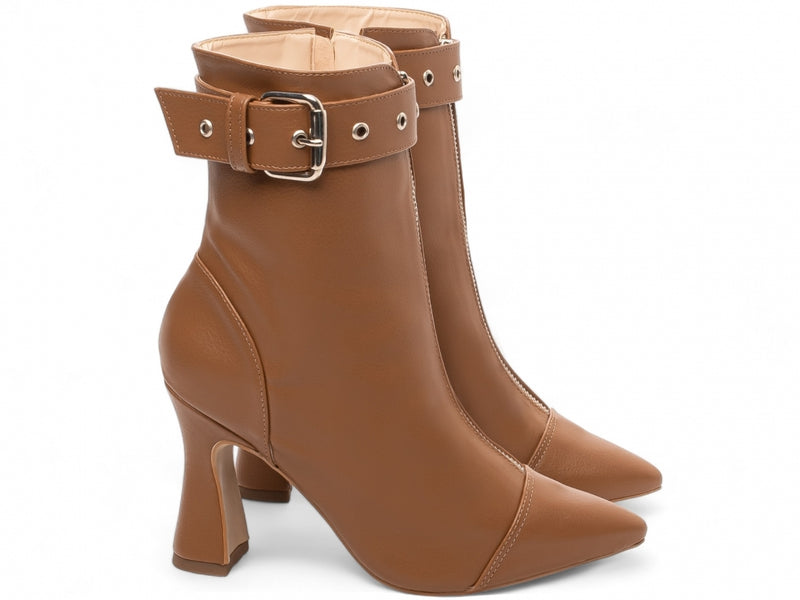 Bota Elegance Caramelo Torrícella - Fivela Off White - Bico Fino
