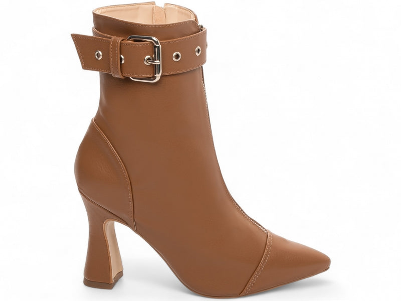 Bota Elegance Caramelo Torrícella - Fivela Off White - Bico Fino