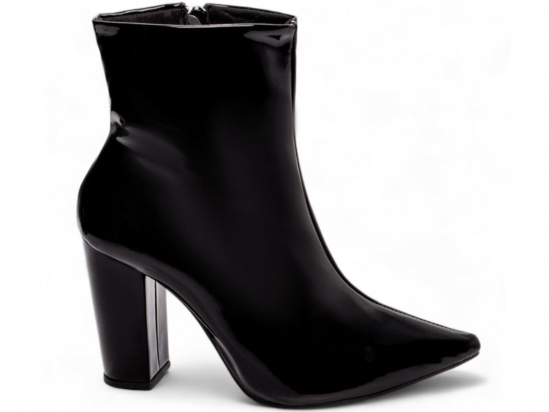 Bota Preto Verniz Elegance Torrícella - Zíper interno na cor Preto - Cano Curto