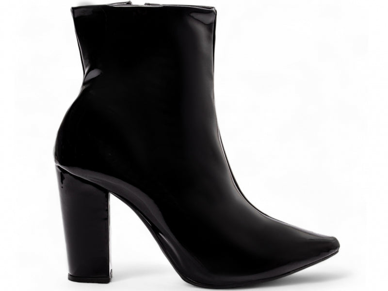 Bota Preto Verniz Elegance Torrícella - Zíper interno na cor Preto - Cano Curto