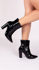 Bota Preto Verniz Elegance Torrícella - Zíper interno na cor Preto - Cano Curto