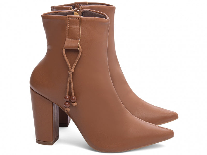 Bota Caramelo Lacinho de Cordão Torrícella - Cano Curto - Bico Fino