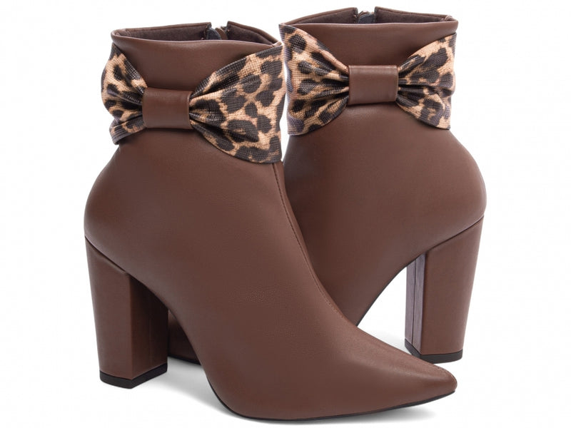 Bota Marrom Café Luxe Torrícella - Lacinho de Onça - Bico Fino
