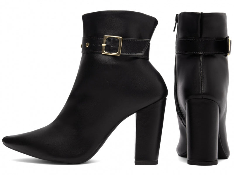 Bota Preta Torrícella - Fivela Dourada - Bico Fino