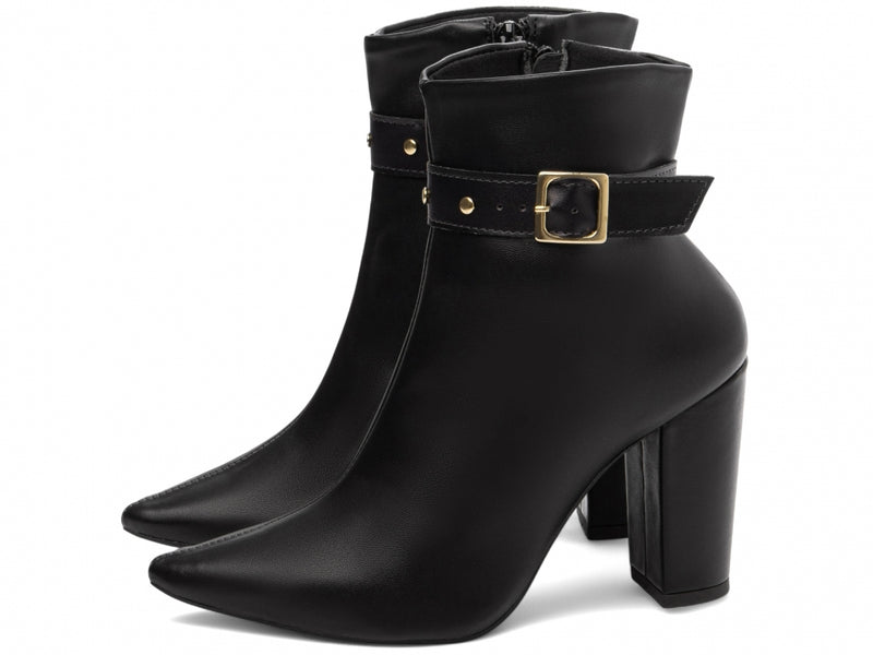 Bota Preta Torrícella - Fivela Dourada - Bico Fino