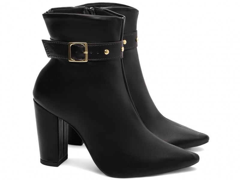 Bota Preta Torrícella - Fivela Dourada - Bico Fino