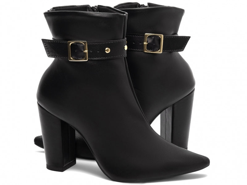 Bota Preta Torrícella - Fivela Dourada - Bico Fino