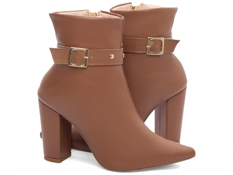 Bota Fivela Dourada Caramelo Torrícella - Cano Curto - Bico Fino