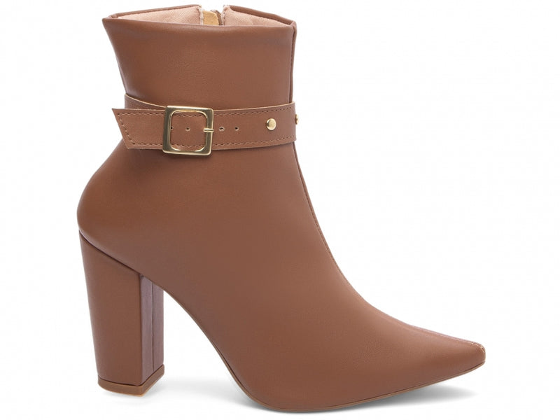 Bota Fivela Dourada Caramelo Torrícella - Cano Curto - Bico Fino