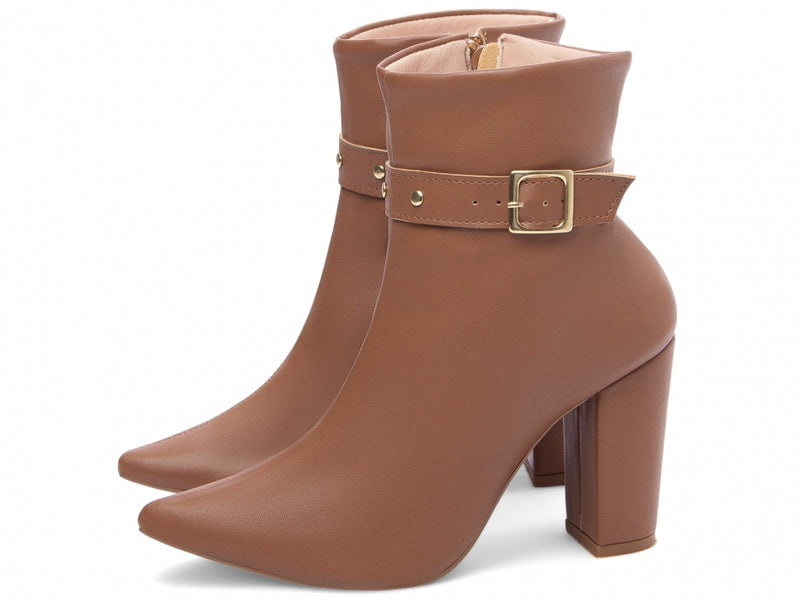 Bota Fivela Dourada Caramelo Torrícella - Cano Curto - Bico Fino