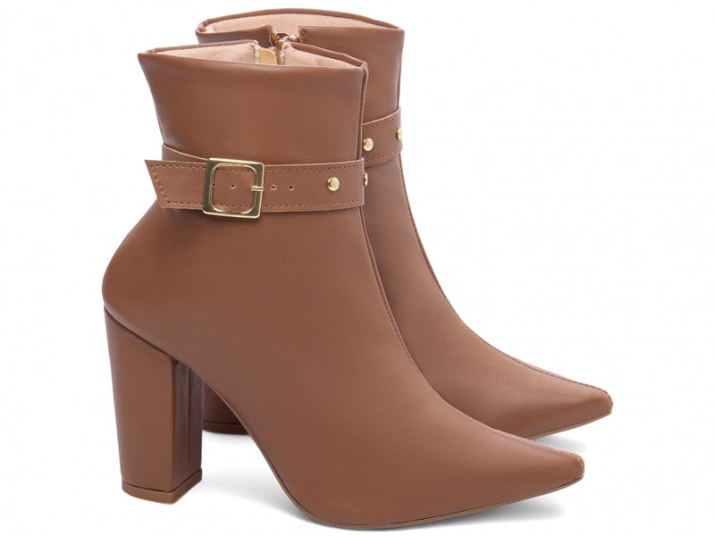 Bota Fivela Dourada Caramelo Torrícella - Cano Curto - Bico Fino