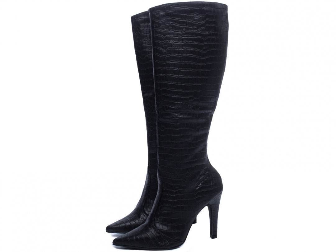Bota Luxe Preta Torrícella - Cano Alto Liso - Bico Fino