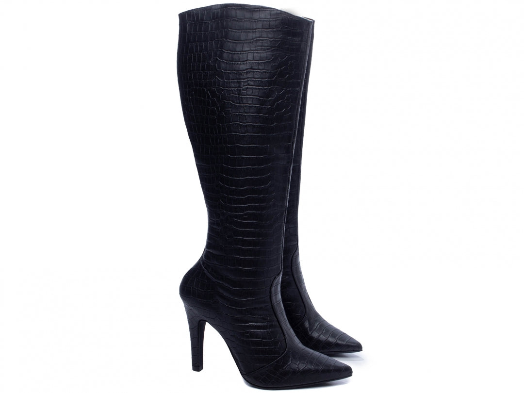 Bota Luxe Preta Torrícella - Cano Alto Liso - Bico Fino