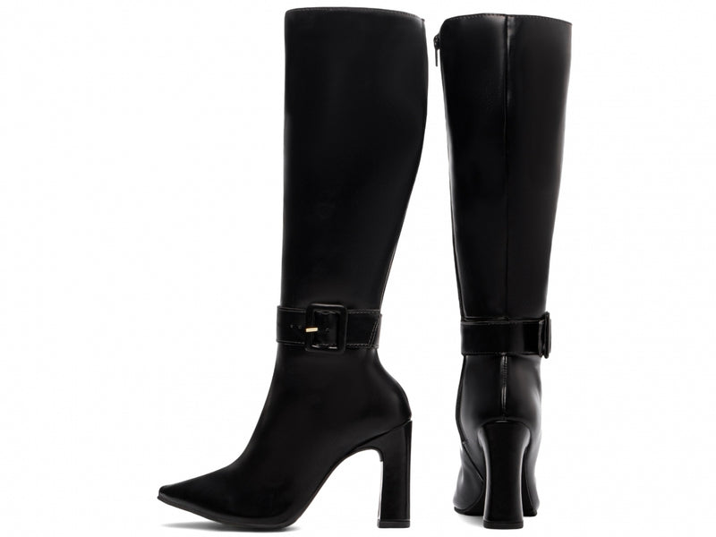 Bota Cano Alto Preta Torrícella - Detalhe com Fivela em Baixo - Bico Fino