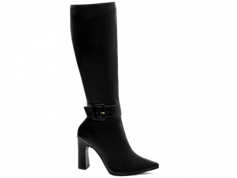 Bota Cano Alto Preta Torrícella - Detalhe com Fivela em Baixo - Bico Fino