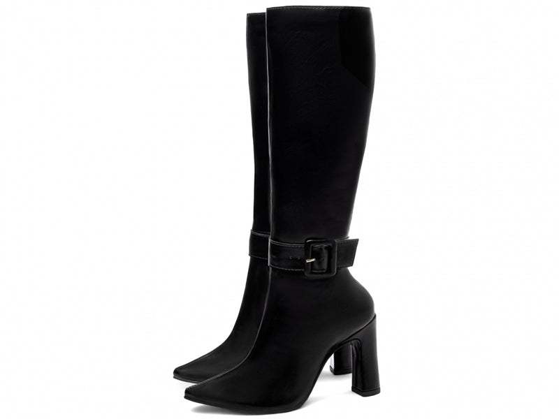 Bota Cano Alto Preta Torrícella - Detalhe com Fivela em Baixo - Bico Fino