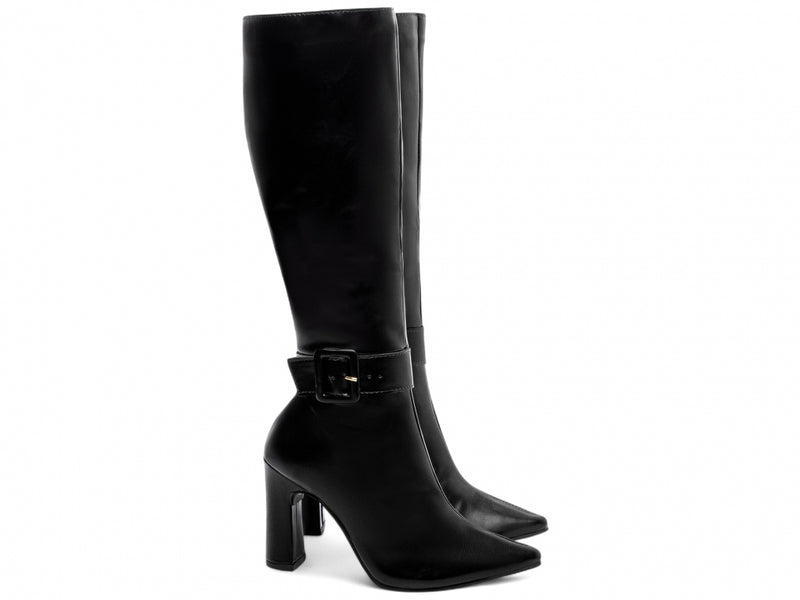 Bota Cano Alto Preta Torrícella - Detalhe com Fivela em Baixo - Bico Fino