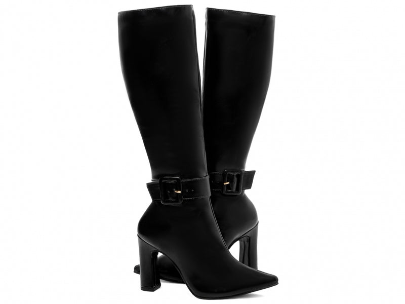 Bota Cano Alto Preta Torrícella - Detalhe com Fivela em Baixo - Bico Fino