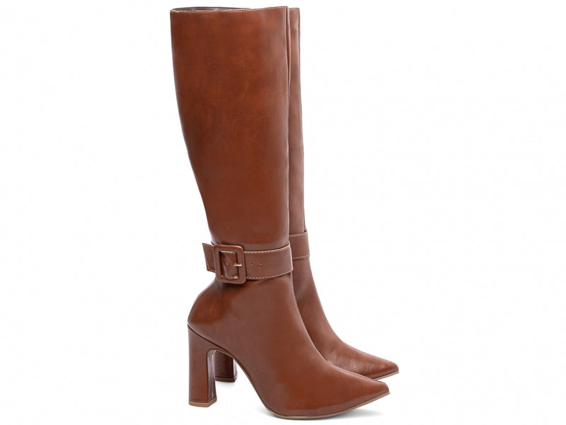 Bota Cano Alto Caramelo Torrícella - Detalhe com Fivela em Baixo - Bico Fino