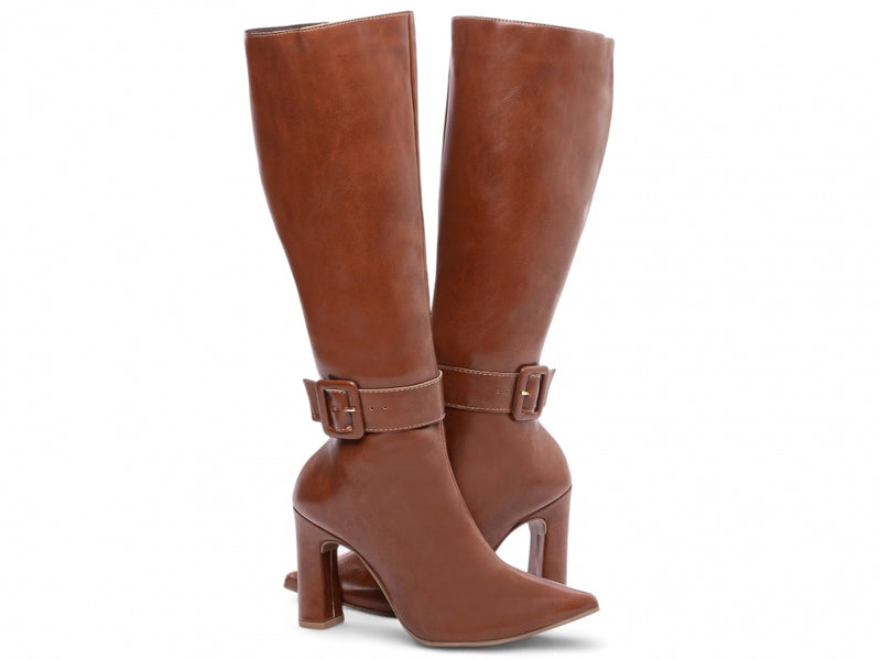 Bota Cano Alto Caramelo Torrícella - Detalhe com Fivela em Baixo - Bico Fino