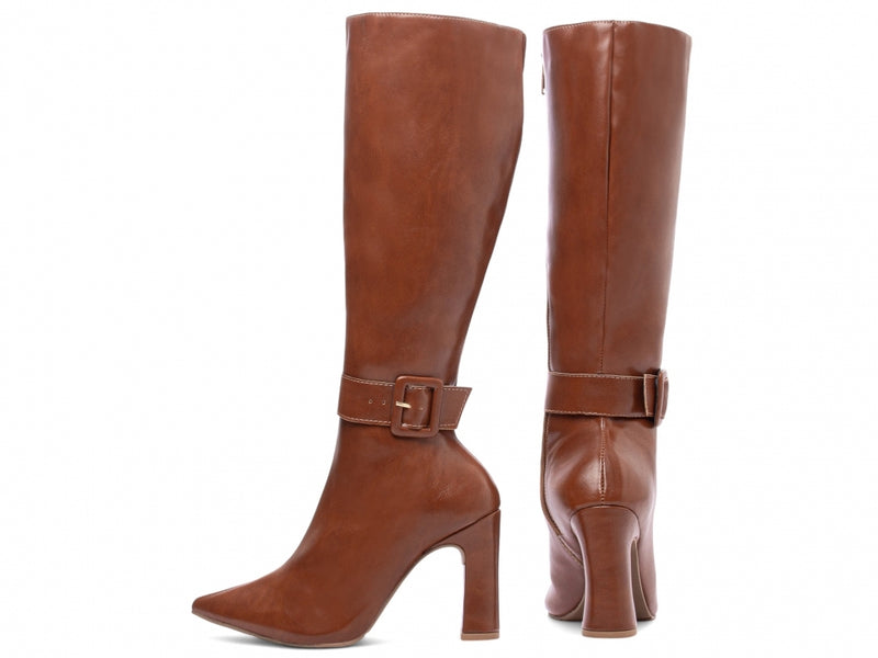 Bota Cano Alto Caramelo Torrícella - Detalhe com Fivela em Baixo - Bico Fino