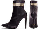 Bota Glamour Jovem Preta Torrícella - Tira em Cores Douradas - Bico Fino