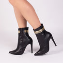 Bota Glamour Jovem Preta Torrícella - Tira em Cores Douradas - Bico Fino