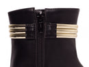 Bota Glamour Jovem Preta Torrícella - Tira em Cores Douradas - Bico Fino