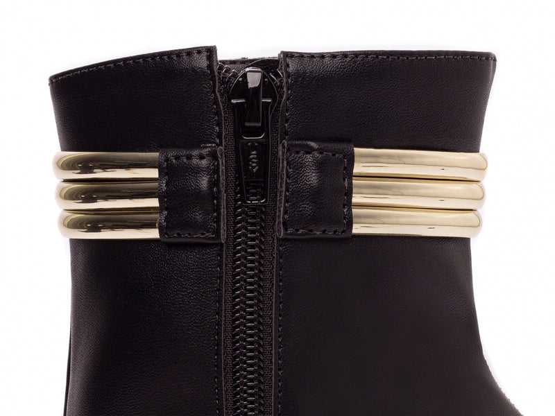 Bota Glamour Jovem Preta Torrícella - Tira em Cores Douradas - Bico Fino