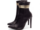 Bota Glamour Jovem Preta Torrícella - Tira em Cores Douradas - Bico Fino