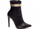 Bota Glamour Jovem Preta Torrícella - Tira em Cores Douradas - Bico Fino