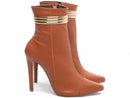 Bota Glamour Jovem Caramelo Torrícella - Tira em Cores Douradas - Bico Fino