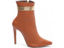 Bota Glamour Jovem Caramelo Torrícella - Tira em Cores Douradas - Bico Fino