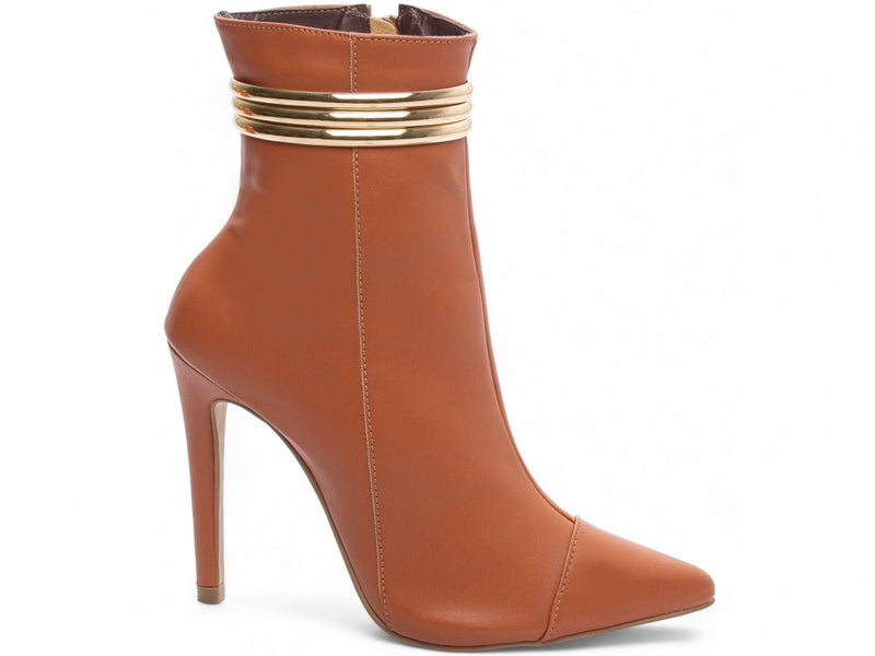 Bota Glamour Jovem Caramelo Torrícella - Tira em Cores Douradas - Bico Fino