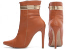 Bota Glamour Jovem Caramelo Torrícella - Tira em Cores Douradas - Bico Fino