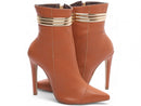 Bota Glamour Jovem Caramelo Torrícella - Tira em Cores Douradas - Bico Fino