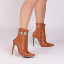 Bota Glamour Jovem Caramelo Torrícella - Tira em Cores Douradas - Bico Fino