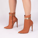 Bota Glamour Jovem Caramelo Torrícella - Tira em Cores Douradas - Bico Fino