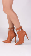 Bota Glamour Jovem Caramelo Torrícella - Tira em Cores Douradas - Bico Fino