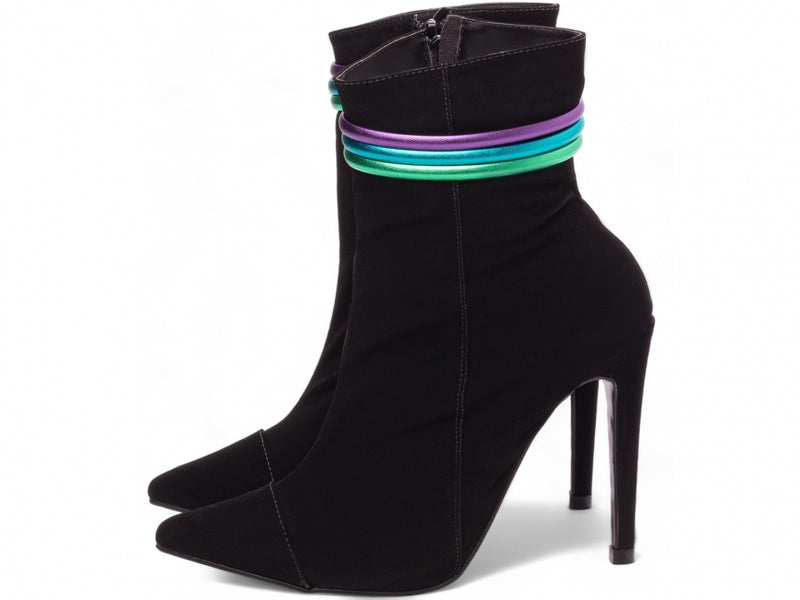 Bota Jovial Preta Torrícella - Tira em Cores Vibrantes - Bico Fino