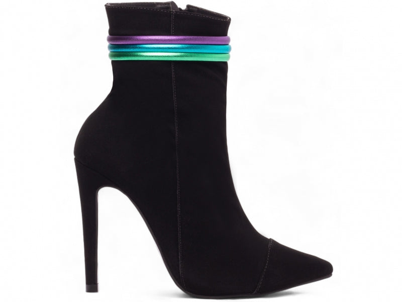 Bota Jovial Preta Torrícella - Tira em Cores Vibrantes - Bico Fino