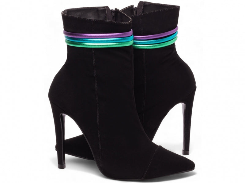 Bota Jovial Preta Torrícella - Tira em Cores Vibrantes - Bico Fino